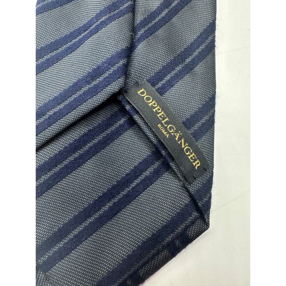 DOPPELGÄNGER Gray/Blue Striped Bamboo Blend Tie Necktie Designer - Picture 3 of 6